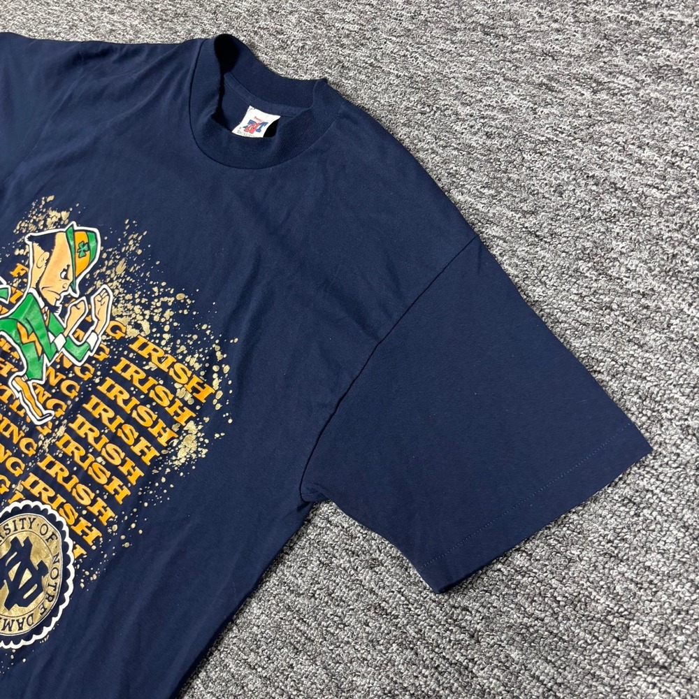 Vintage 90s Notre Dame Fighting Irish Made in USA Single Stitch Navy Blue Large - Picture 3 of 5